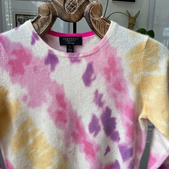 Charter Club Luxury Cashmere Tie Dye Crewneck Lightweight Sweater Pink Yellow Pu - Picture 2 of 5